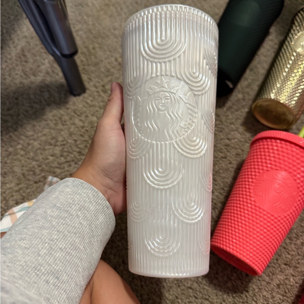 Starbucks White Accent Tumbler with Swirl Design